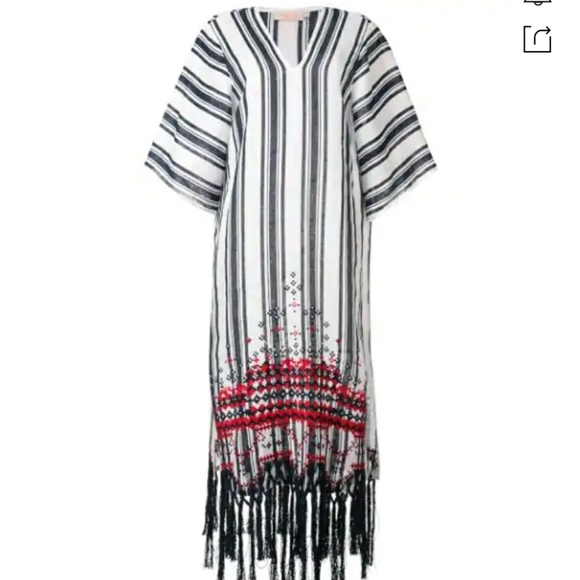 TORY BURCH  EMBROIDERED STRIPED LINEN-GAUZE KAFTAN - Picture 3 of 7